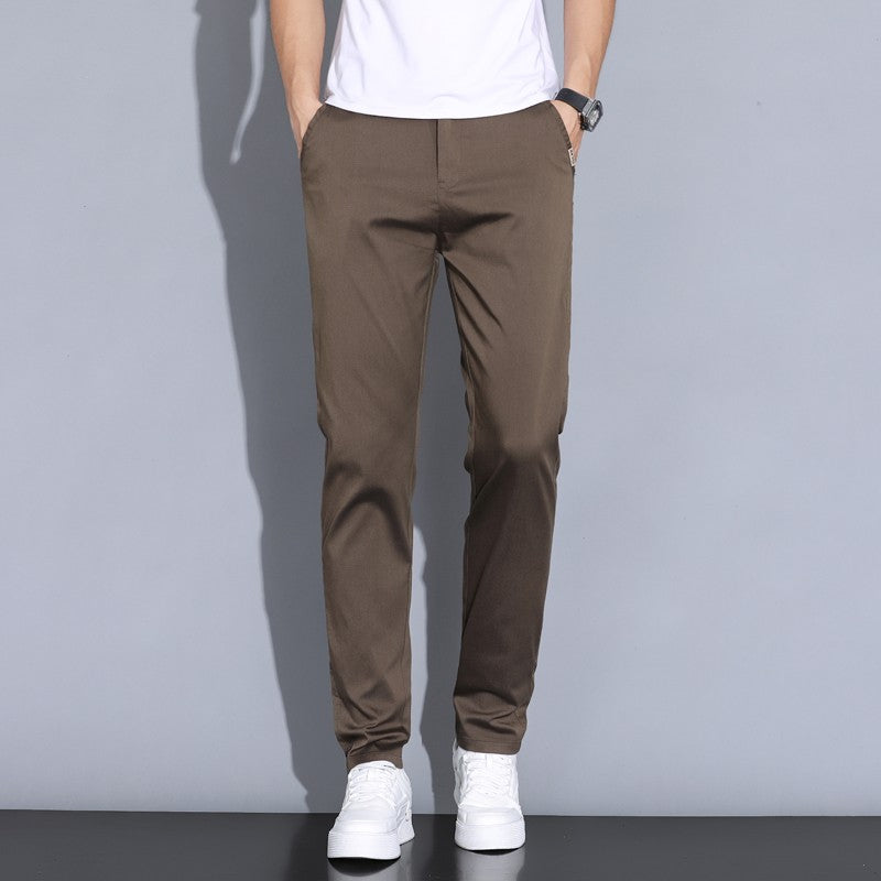 2024 Summer Thin Men Straight Casual Men's Pants Slim Stretch Elastic Waist Male Trousers Solid Color Brand Clothing Coffee