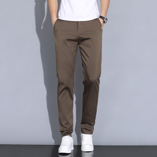 2024 Summer Thin Men Straight Casual Men's Pants Slim Stretch Elastic Waist Male Trousers Solid Color Brand Clothing Coffee