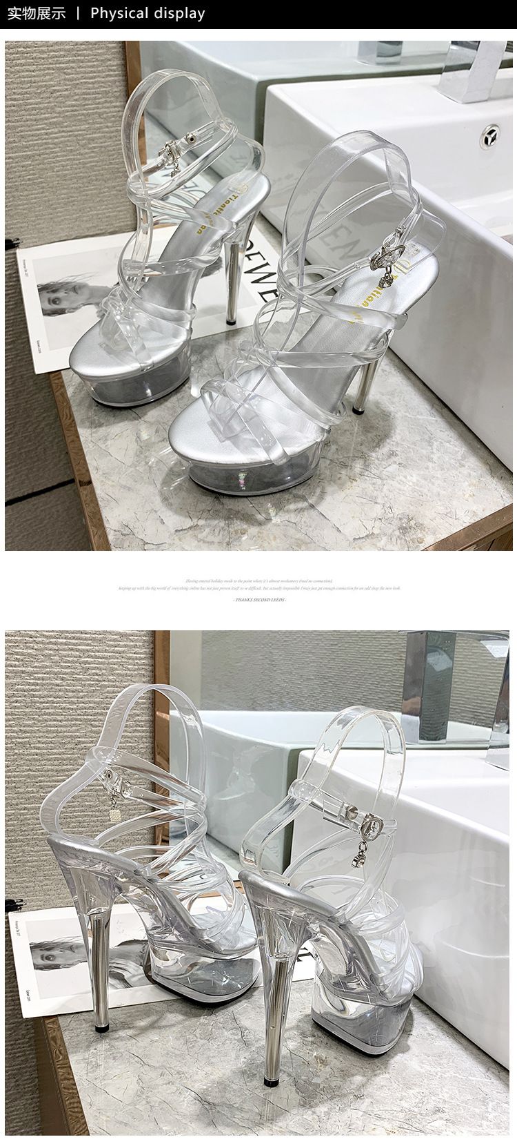 New 2024 Summer Fashion Sandals Sexy Open Toe 15CM High Heels Party Dress Wedding Nightclub Women Shoes Platform Stripper Heels