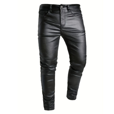 European and American men's plus size hot fashion black leather pants trend high-end slim fit small leg pants versatile pants