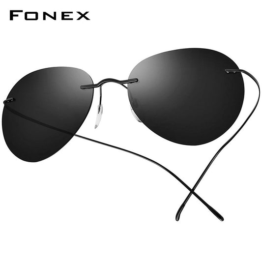 FONEX Titanium Rimless Sunglasses Men Ultralight Frameless Austria Pilot Aviador Polarized Sun Glasses for Women Shades 85695