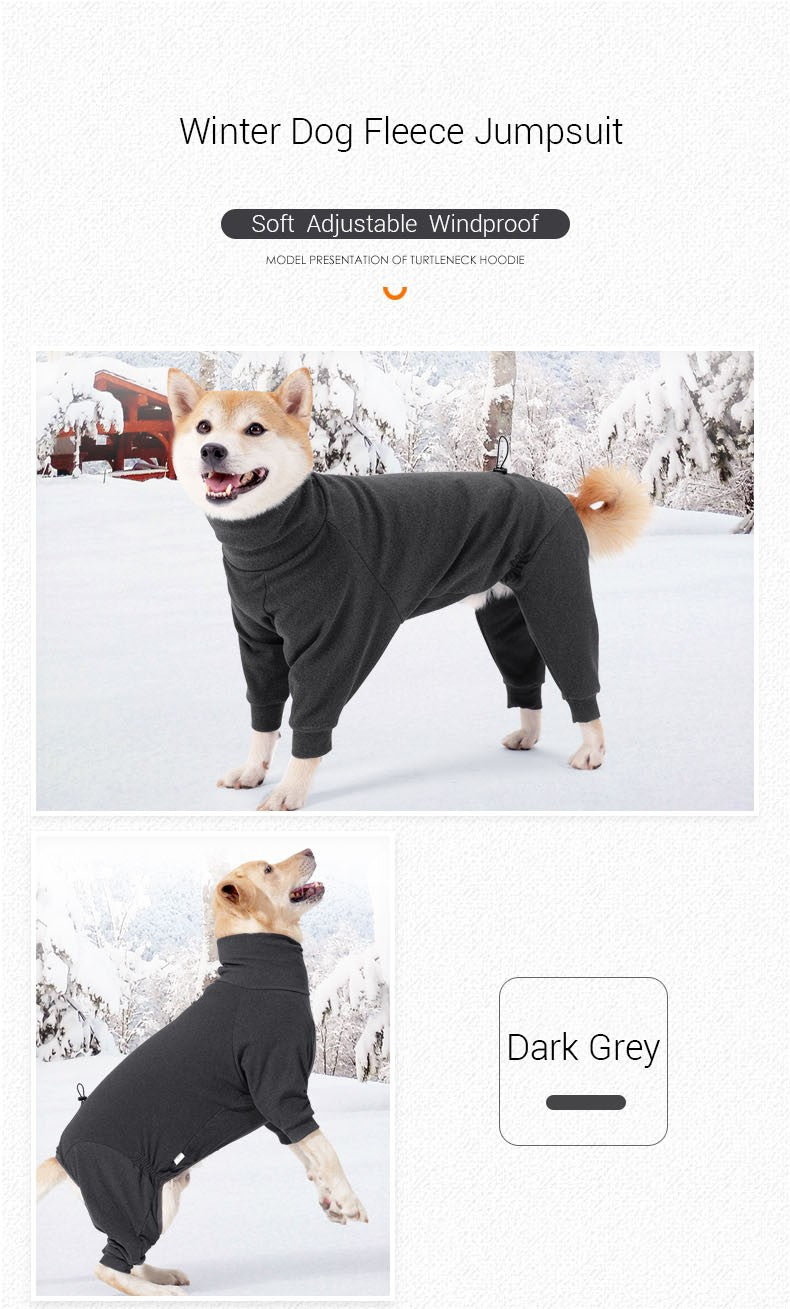 Roupa Quente para Cães à Prova de Vento com Lã, Inverno, Gola Alta, Macacão Completo para Cães Grandes com 4 Patas, Ajustável e Macio