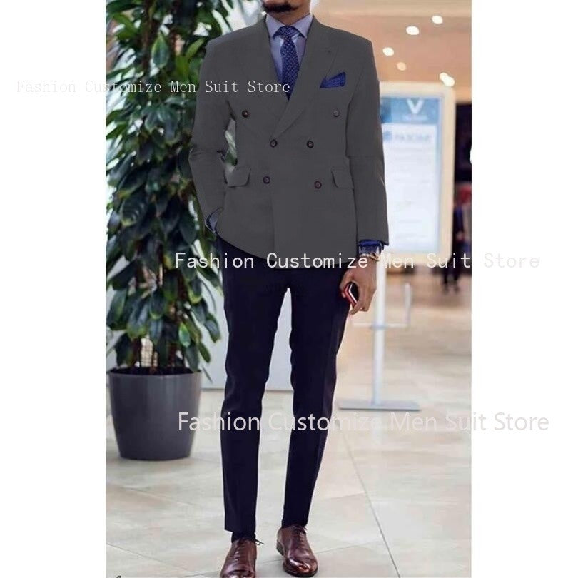 Pink Men Suits Peaked Lapel Double Breasted Prom Suits Slim Fit Men Tuxedos Groom Wedding Suits for Best Men 2 Pieces Suit