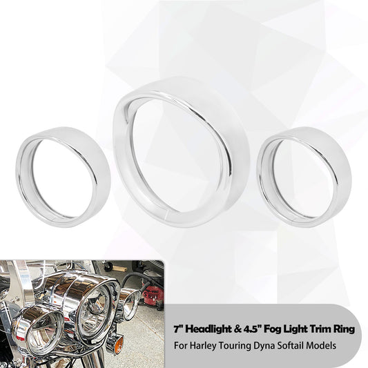 Motorcycle 7'' Headlight Trim Ring+4.5'' Fog Light Cover +Visor Style Turn Signal Trim Ring For Harley Touring Road King Softail