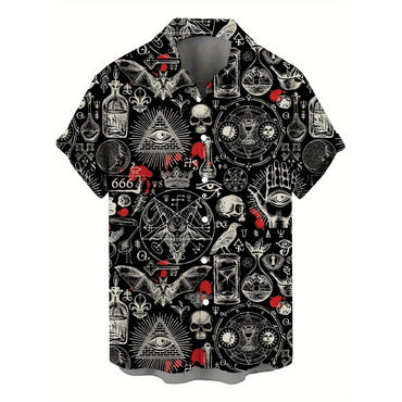 Skull 3D Printed Men's Hawaiian Shirt Street Gothic Style Trendy Vintage Lapel Tops Summer Y2K Casual Short Sleeve Beach Shirt