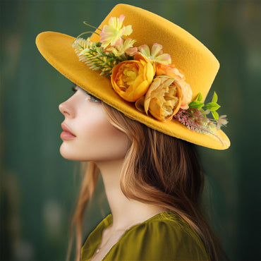 Flower Decor Elegant Fedoras Hat Women's Felt Church Hat Wide Brim Wedding Hat Vintage Classic Jazz Sombrero Hat 2025 New