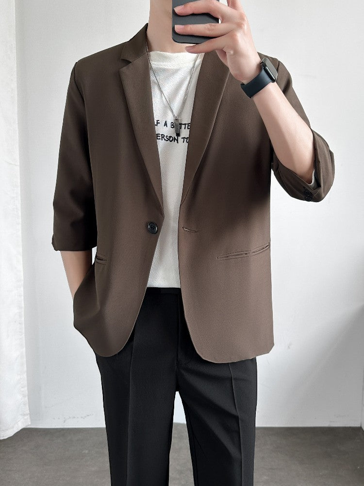Men's Casual Seven-Five Sve Suit Jaet Thin Summer Faionable Korean Sle Five-Five ort Sve Small Western Clothes