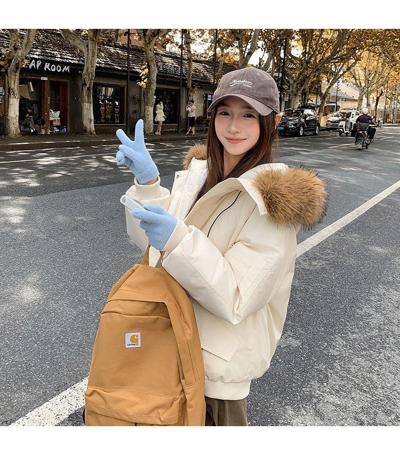 Winter Solid Long Sleeve Hooded Down Cotton Coat Tops Korean Women's Single Breasted Zipper Hooded Cardigan Short Jacket Thick
