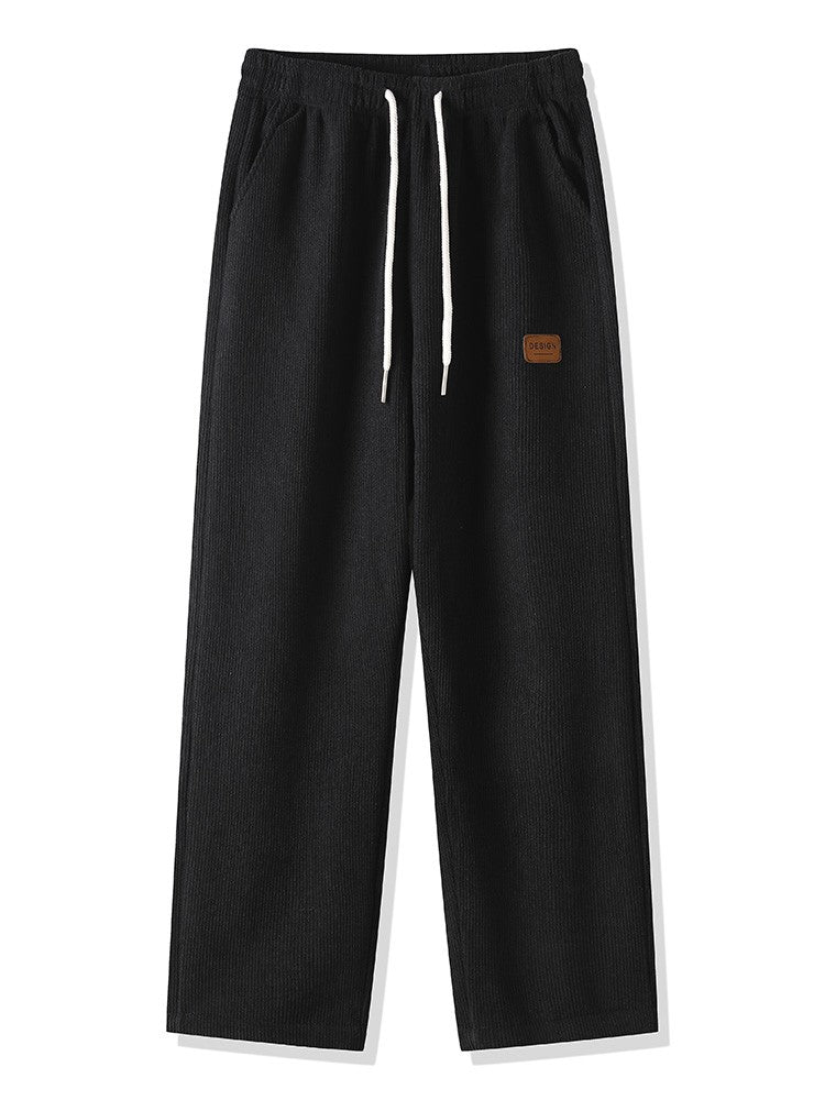 Winter Thick Warm Corduroy Sweatpants Men Fleece Liner Drawstring Straight Loose Track Pants Male Casual Fleece Thermal Trousers