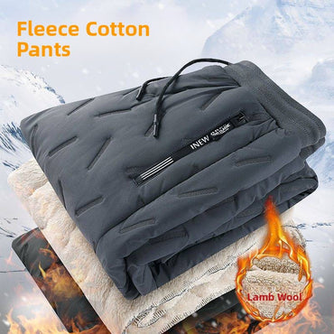 Men's Winter Thiened Fce Lined down Cotton Pants Casual Spor Long Trousers Loose Fit Warm Outerwear for Autumn And Winter