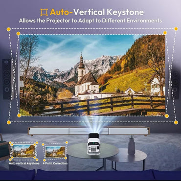 Mini Projector 1080P Android 13 Support 4k Protable Projector 300ANSI WiFi 6 BT 5.0 180° Rotable Video Projecters