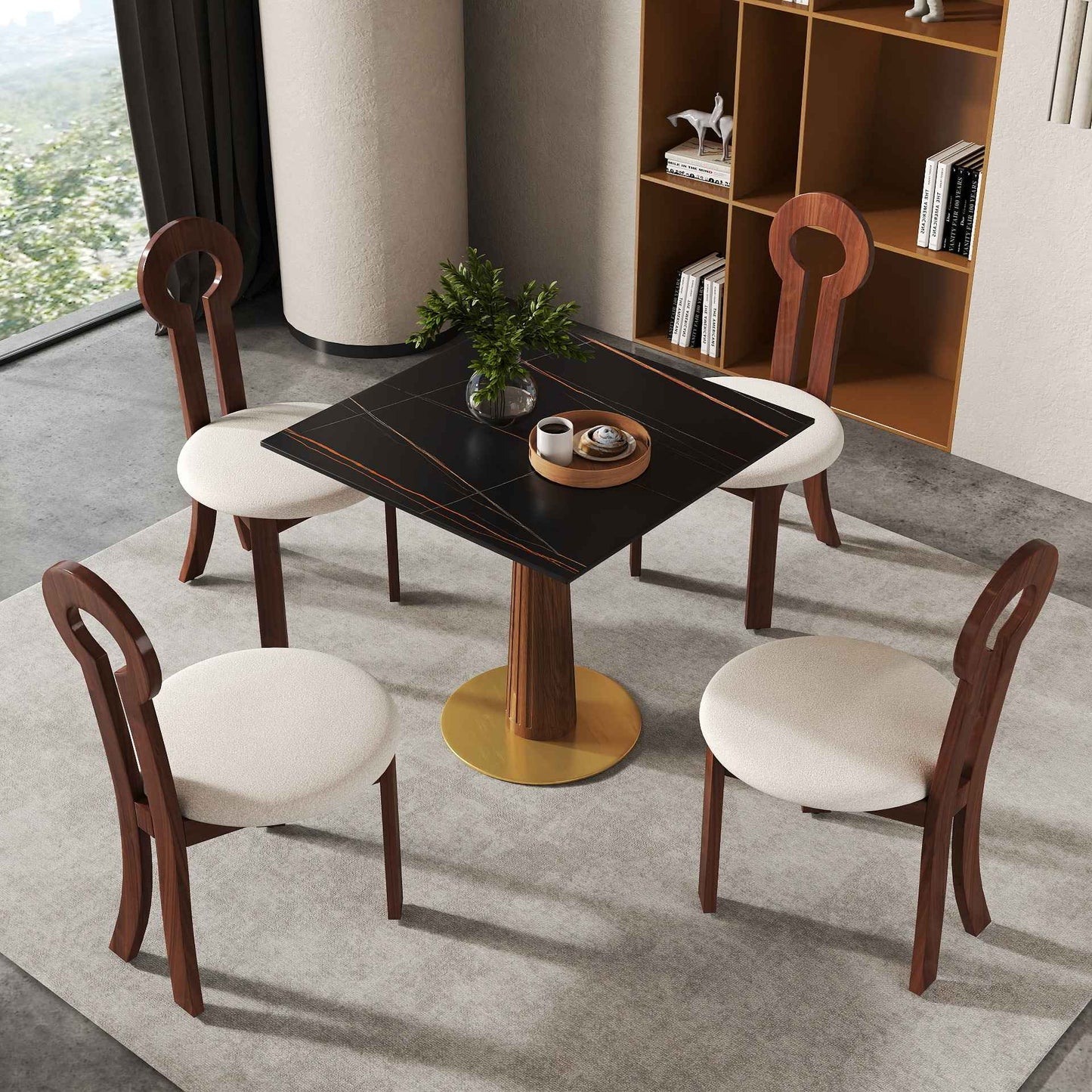 Voxhome Drop Shipping Sintered Stone Round Restaurant Dining 2 4 Seater Bistro Coffee Shop Table Set Breakfast Table and Chairs