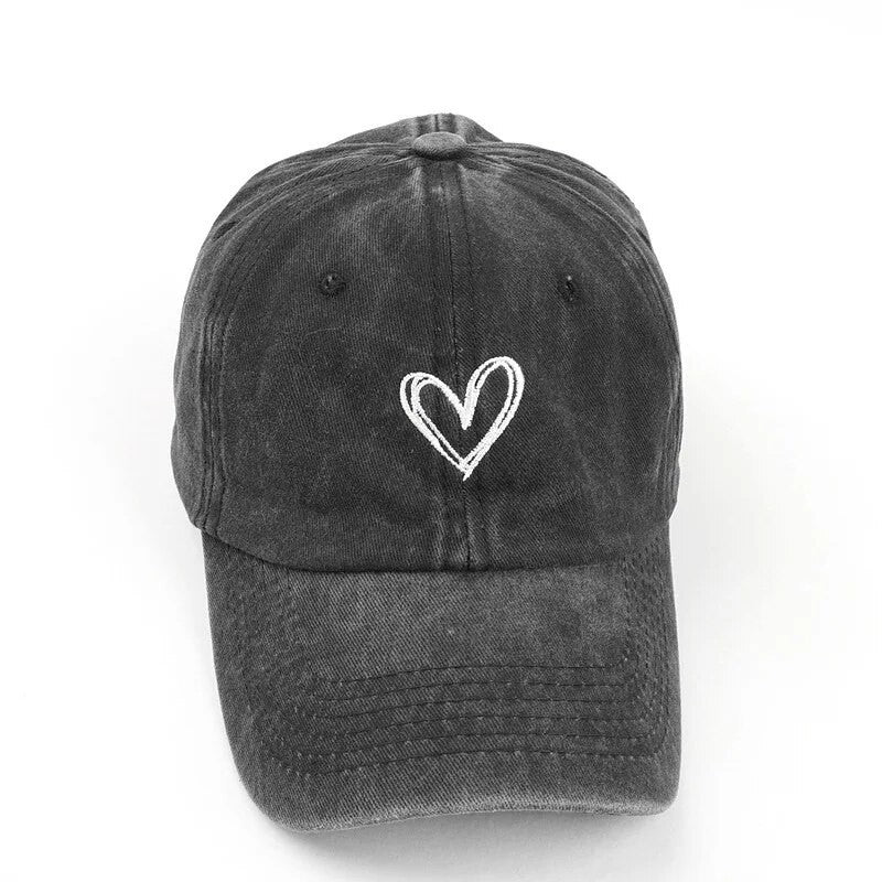 Versatile Peach Heart Embroidery Washed Old Spring And Summer Baseball Hat Women's Thin Couple Soft Top Cap Men's Tide