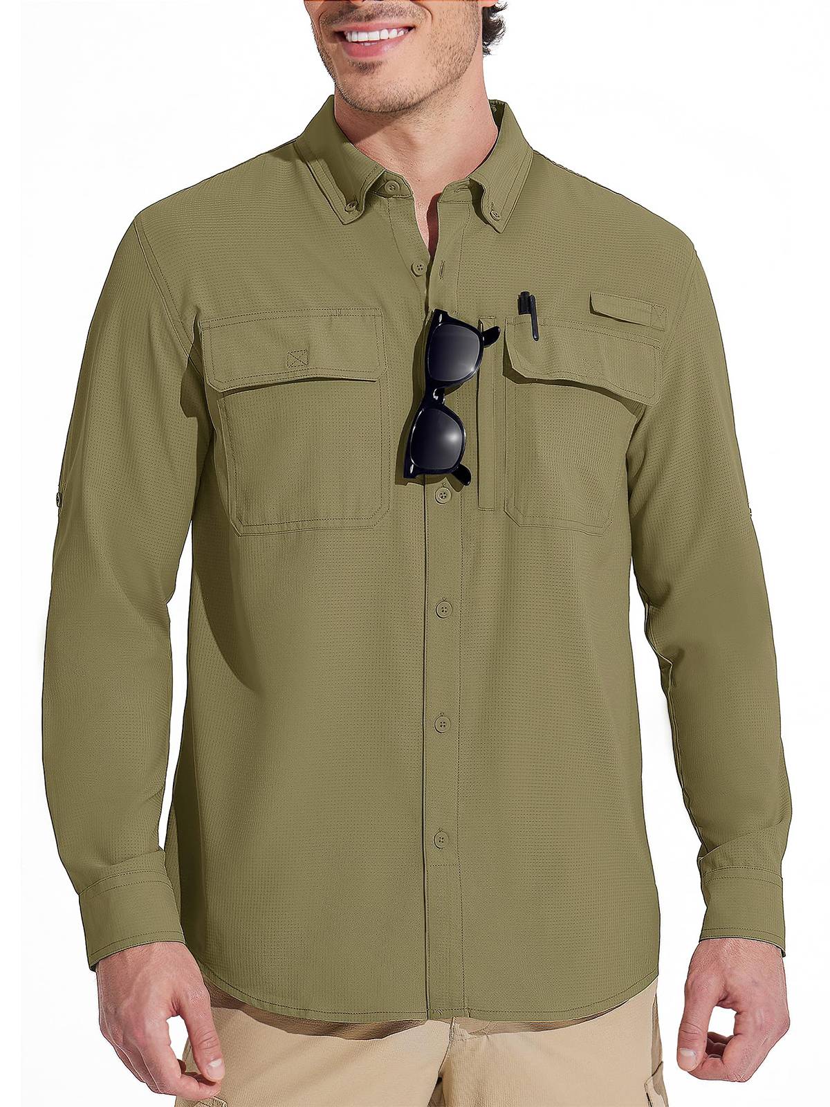 MAGCOMSEN Sun Protection Shirt Quick Dry Long Sleeve Mesh Breathable Shirt Multi Pockets Fishing Shirts Hiking Work Cargo Shirts