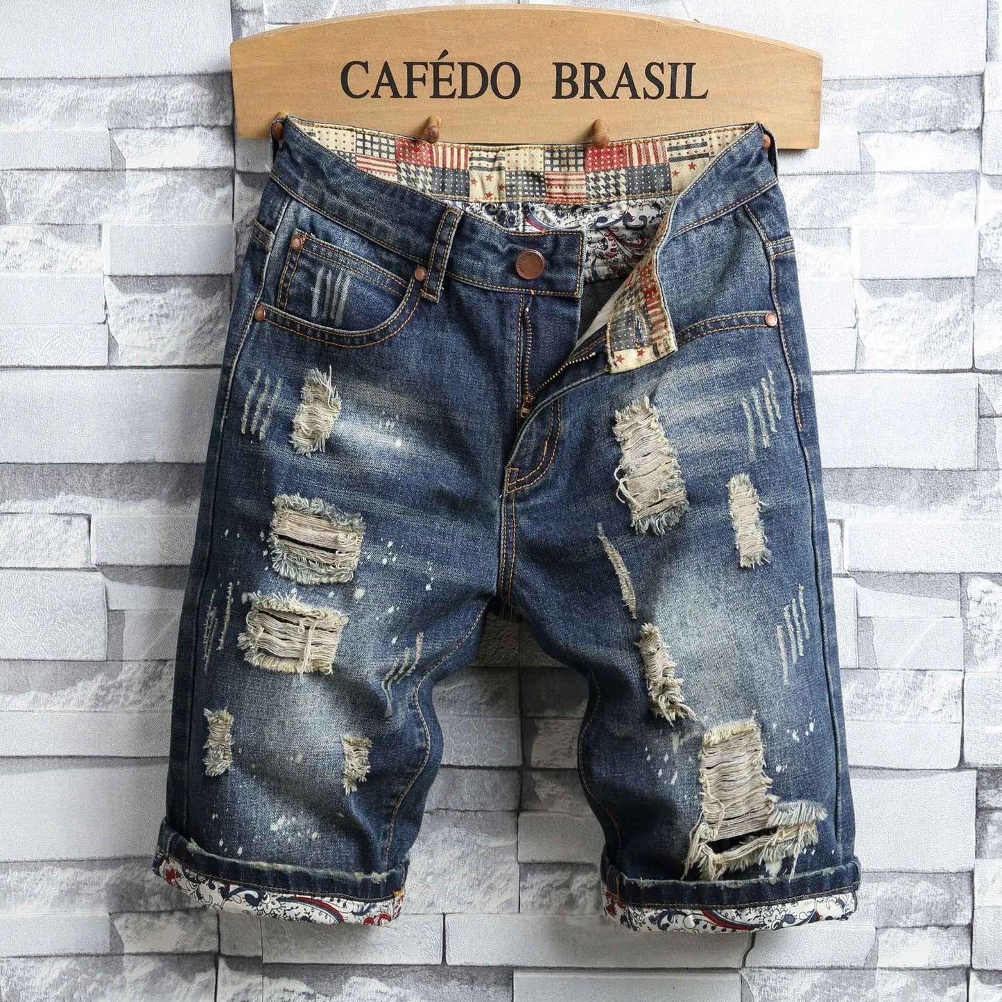 High Quality Men's Summer Holes Denim Shorts Jeans Men Straight Retro Shorts Jeans Men Knee Length Cowboy Jeans Shorts Size 40