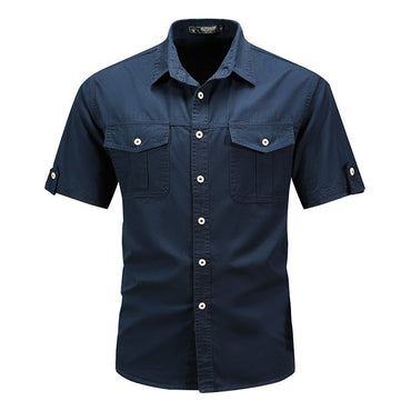 New Summer Men Short Sleeve Tooling Shirts Military Stytle Multi Pockets Cargo Shirts High Quality Men Cotton Casual Shirts 5XL