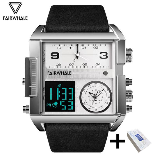 Mark Fairwhale Luxury Quartz Watches Men Fashion Brown Leather Strap Clock Military Waterproof Square Electronic WristWatch 2023