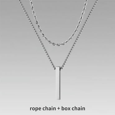 Vnox 3D Vertical Bar Necklaces for Men, Layering Stainless Steel Geometric Pendant, Layered Wheat Rope Cuban Chain, Boy Collar