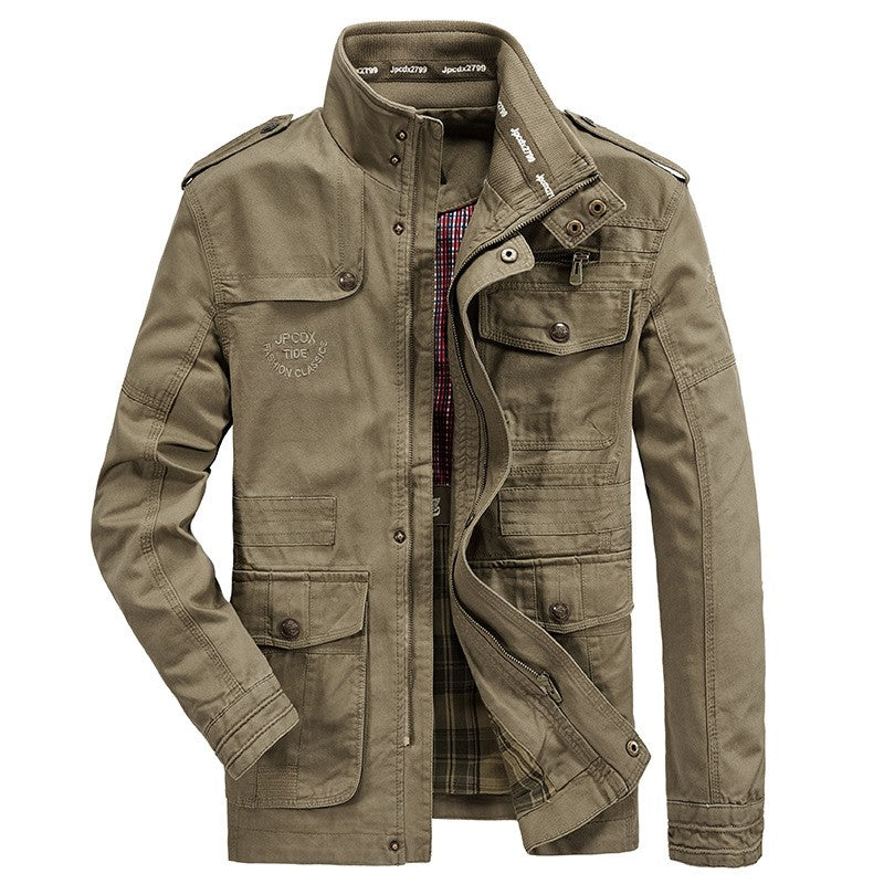 Autumn Men's Military Jacket Casual Man Stand Collar Cotton Business Coats Men Multi-pocket Windbreaker Jackets Clothing 7XL
