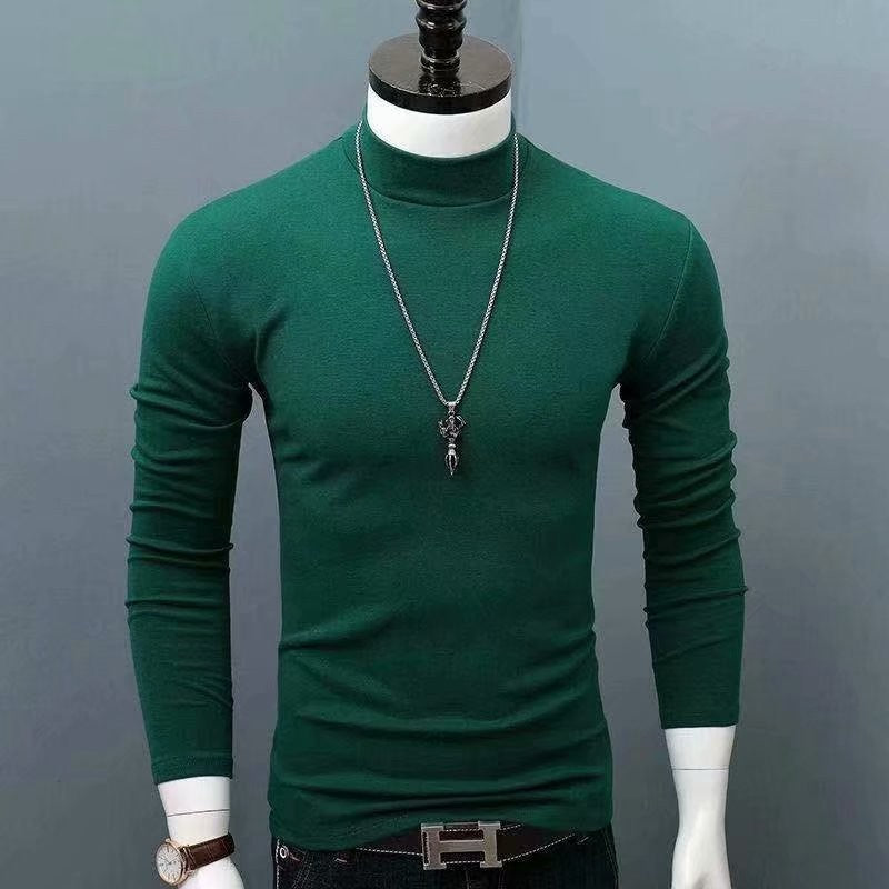 Hot Winter Warm Men Mock Neck Basic Plain T-shirt Blouse Pullover Long Sleeve Top Male Outwear Slim Fit Stretch Fashion Sweater