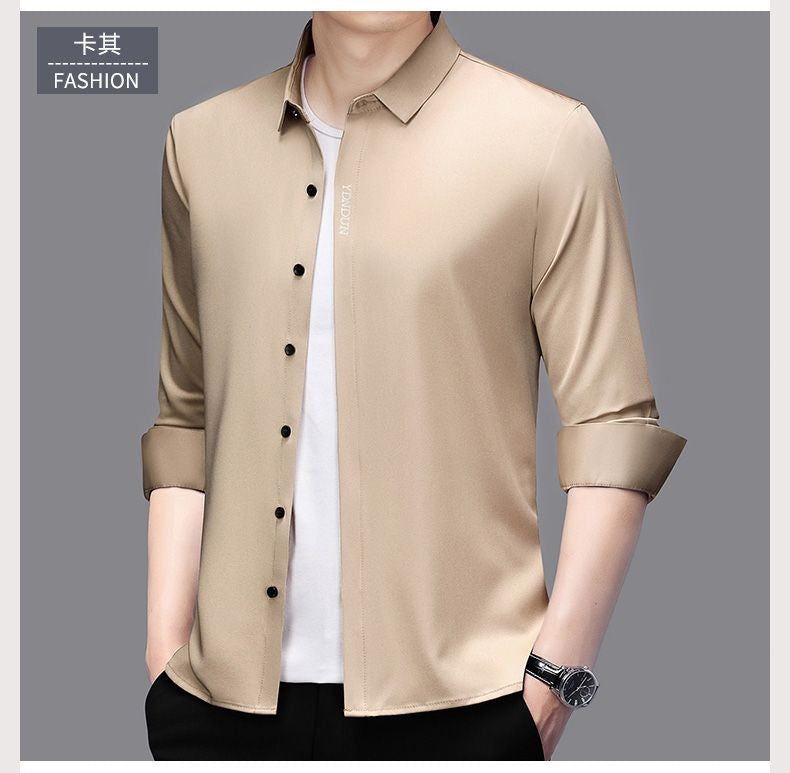High End Mulberry Silk Men Business Shirt Long Sleeve Button Invisible Elastic Tops Wrinkle Resistant Luxurious Men Shirt