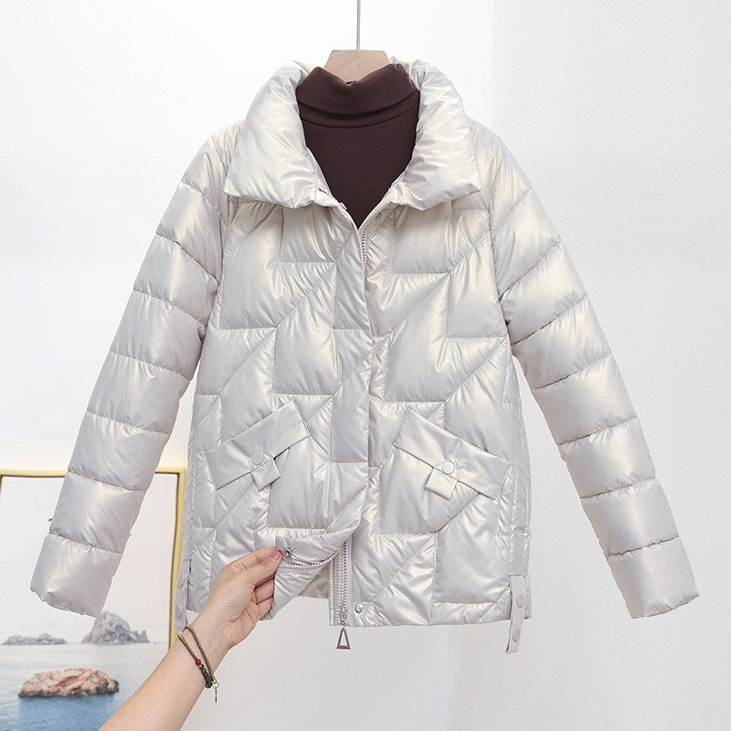 Women Jacket Winter Parkas Female 2023 New Glossy Down Cotton Jackets Stand Collar Casual Warm Parka Short Coat Female Outwear