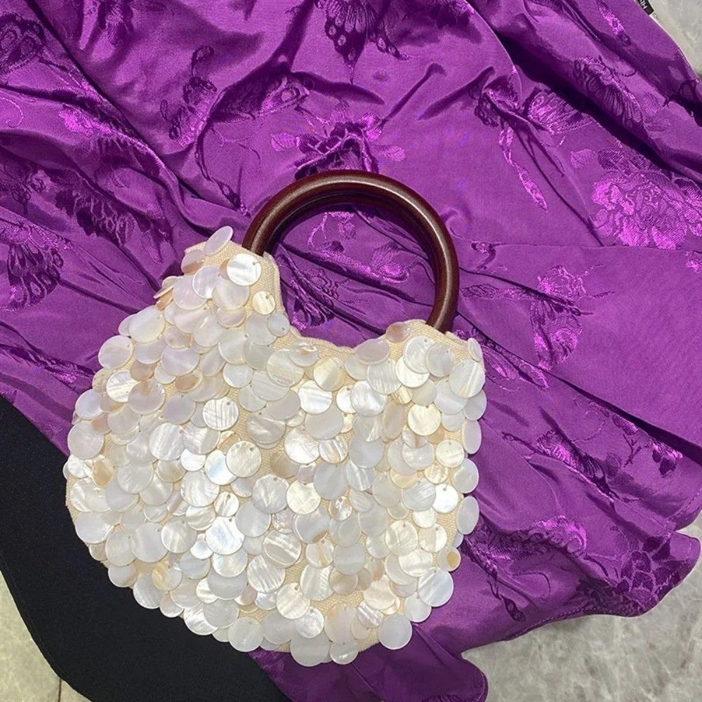 Handmade Fairy Beaded Bag?? ??Large Capacity ?Compact Size?? ??Seashell Clutch Purse?? Mermaid Style?? Shell Embellishments??