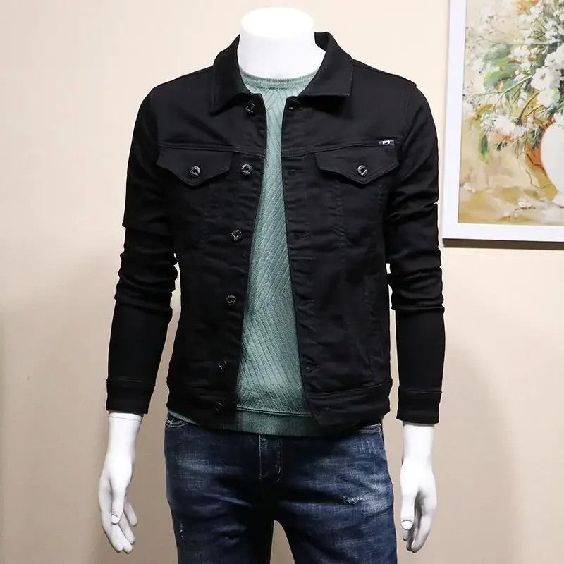 Male Jean Coats Button Autumn Men's Denim Jacket Slim Fit Black Cheap Price Stylish Winter 2024 High Quality Original Outerwear