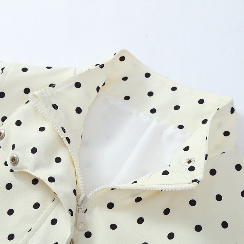 Polka Dot Stand Neck Short Jackets Women Fashion Long Sleeve Patchwork Contrast Slim Coats Casual Lady Street Commute Outerwear