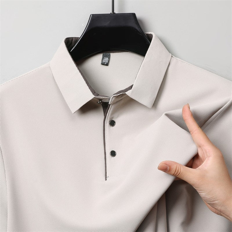 New Men's Business Casual Long Sleeve Solid Color Polo Shirt Fashionable Warm Comfortable Four Seasons Versatile Top
