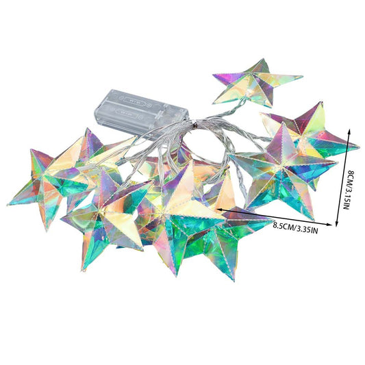Iridescent 3D Prism Star LED String Lights, Battery Powered Fairy Lights for Indoor Bedroom, Wedding, Window & Home Party Decor