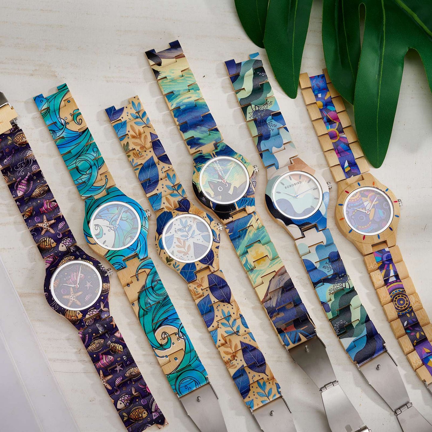 BOBOBIRD Women's Wooden Wristwatch Artistic Ladies Bamboo Quartz Watches Unique Illustration Eco-Friendly Timepieces for Women