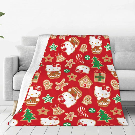 Christmas Hello Kitty Blankets Quality Warm Throw Blanket Winter Travel Office Couch Bed Graphic Bedspread