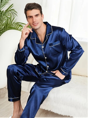 Men Pajamas Set Winter Sleepwear For Man Shirt Long Sleeve Pyjama Male Autumn Satin Sleeping Home Night Wear Big Size Loungewear