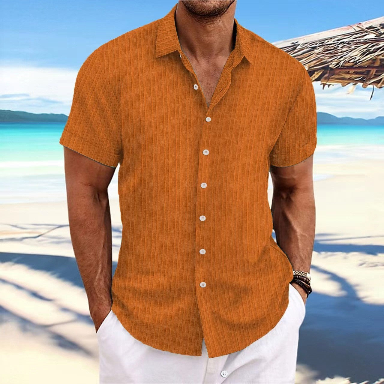 New retro style summer men's casual beach style shirt lapel short sleeve loose top Handsome shirt size S-3XL