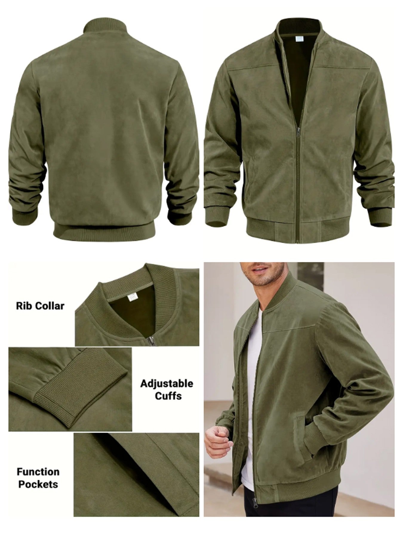 Men's suede nap fabric casual jacket Round neck zipper Solid color Sport Bomber Jacket Casual edition sports and golf fashion
