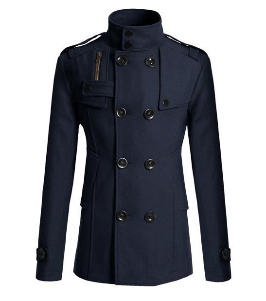 Men's Streetwear Solid Color Mid-length Woolen Coat Fashion Casual Button-down Suit Collar Jacket Leisure Luxury Retro Clothes
