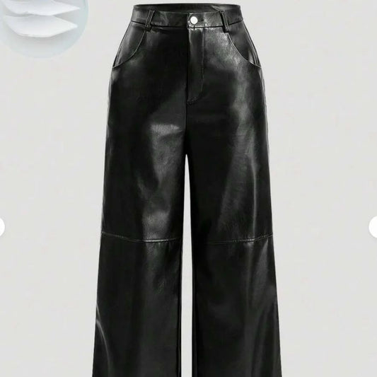 Womens casual elegant vacation solid color directional PU high-end synthetic leather European and American pants