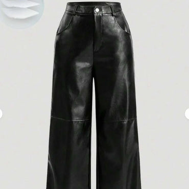 Womens casual elegant vacation solid color directional PU high-end synthetic leather European and American pants