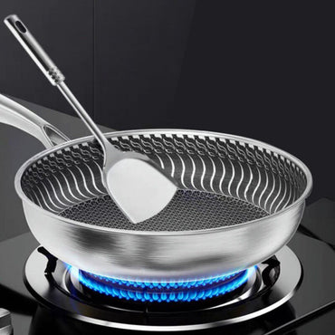 Whole Body Tri-Ply Stainless Steel Frying Pan 316 Stainless Steel Wok Pan Double-sided Honeycomb Skillet Suitable for All Stove