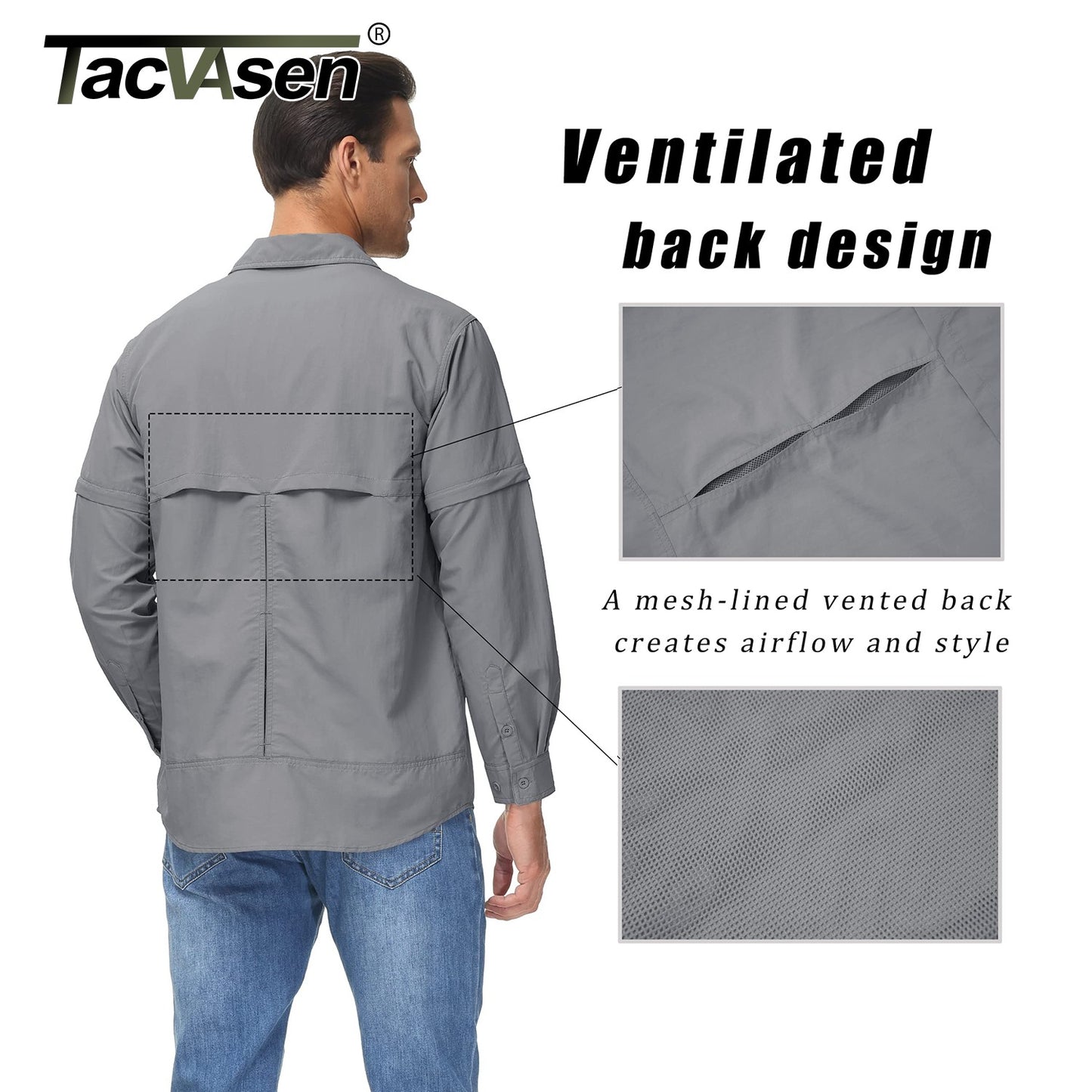 TACVASEN Summer Quick Dry Long Sleeve Cargo Work Shirts with Pockets Mens Safari Hiking Shirts Button Down Shirts Clothes Males