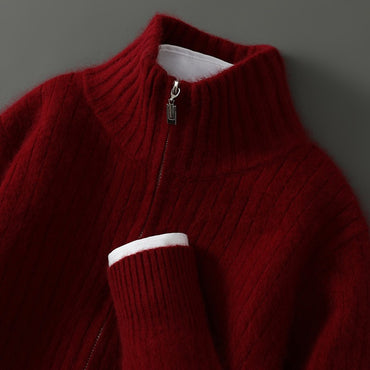 Autumn Winter New Mink Cashmere Sweater Thickened Loose Zipper Cardigan Sweater Comfortable Casual Men's Knitted Bottoming Shirt