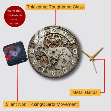 Tempered Glass Wall Clock Antique Gear Clock Face Suitable For Wall Decor or Tabletop Display Anywhere