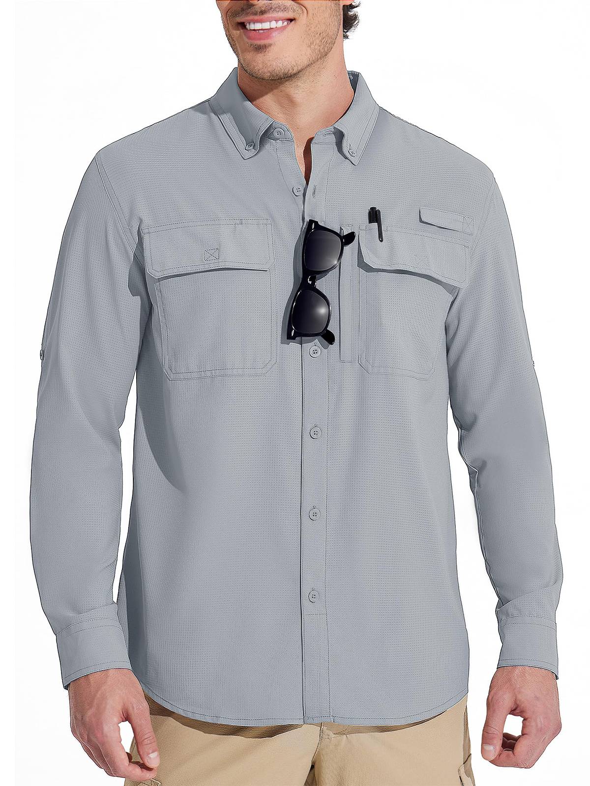 MAGCOMSEN Sun Protection Shirt Quick Dry Long Sleeve Mesh Breathable Shirt Multi Pockets Fishing Shirts Hiking Work Cargo Shirts