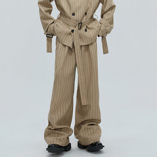 LUZHEN Fashion Stripe Printed Stand Neck Double Breasted Male Coat 2025 Autumn New Handsome Straight Casual Trousers Men JY4780