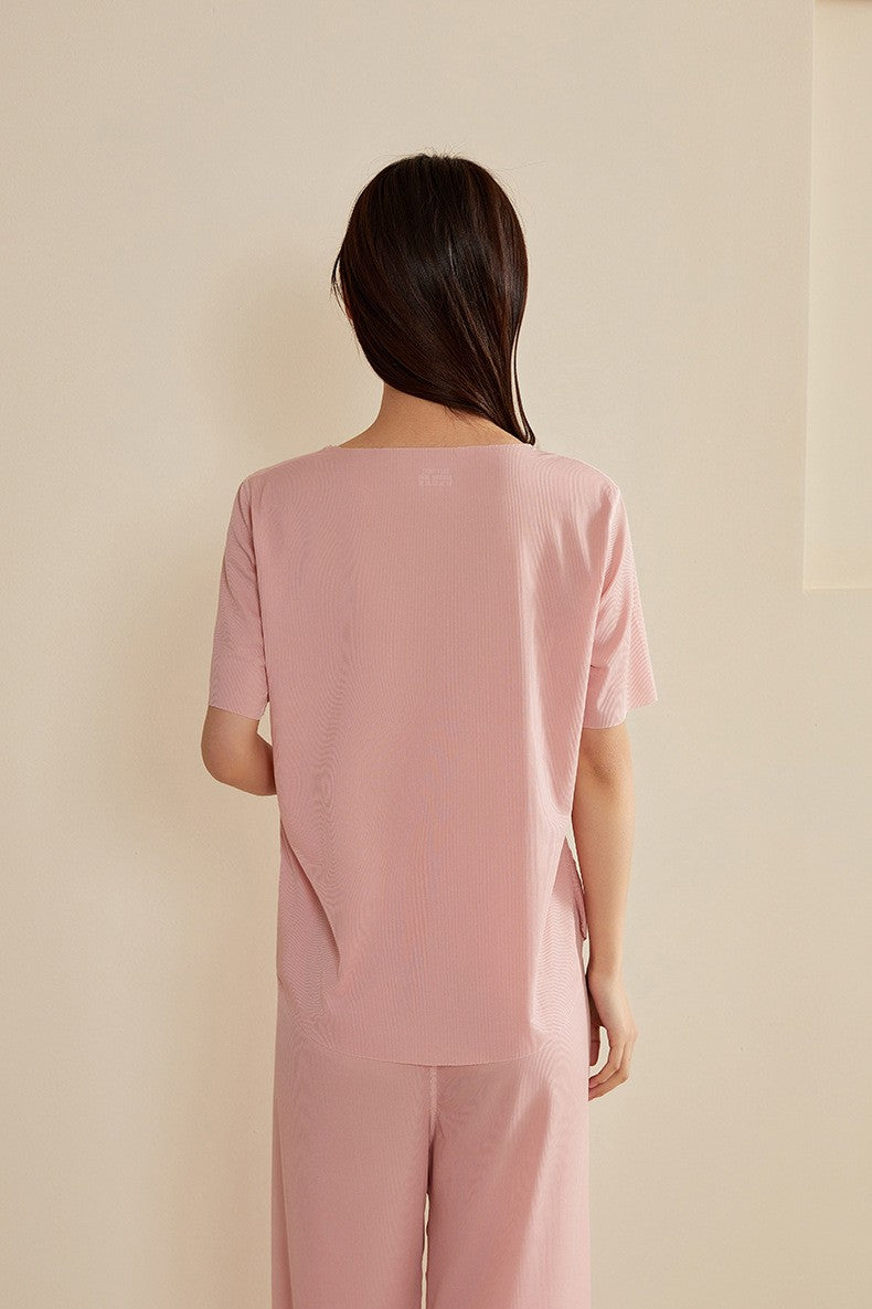 Super Thin Pajamas Suit Women Men Summer Ice Silk Cool Short-sleeved O-Neck Sleepwear Male Female Classic Simple Loungewear Suit
