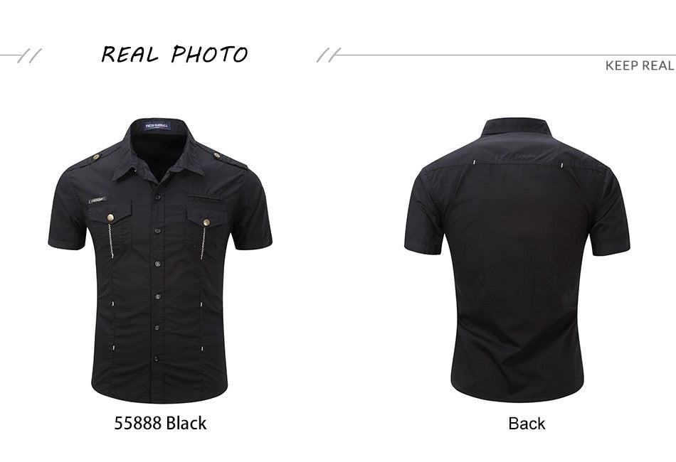 2022 New Arrive Mens Cargo Shirt Men Casual Shirt Solid Short Sleeve Shirts Multi Pocket Work Shirt Plus Size 100% Cotton