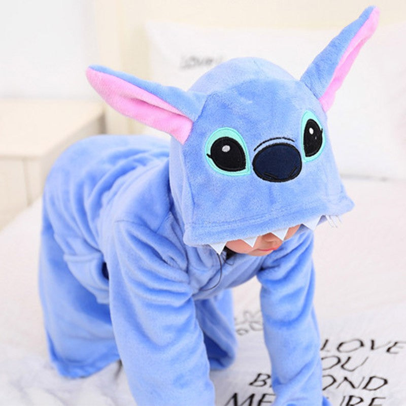 Roupão Disney Stitch Infantil Menina Pijama 3 4 5 6 7 Anos Azul Flanela Inverno Crianças Pijama Meninos Robe