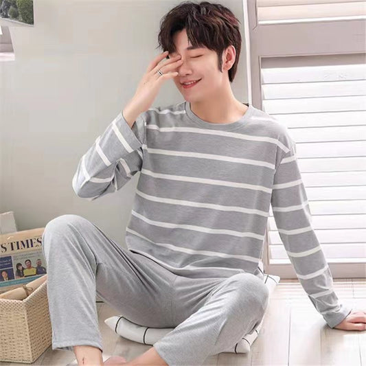Spring-Autumn New Arrival Men's Pyjamas Long-Sleeved Loungewear Set Autumn-Winter Youth & Middle-Aged Lightweight Pyjama Set