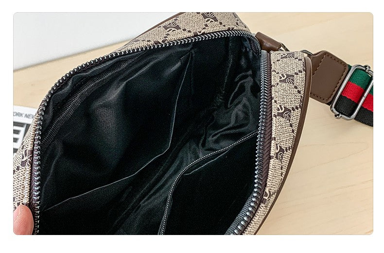 Casual Lightweight Sling Bag with Color Block Strap for Men PU Leather Messenger Bag Trend Wide Strap Crossbody Bags Designer